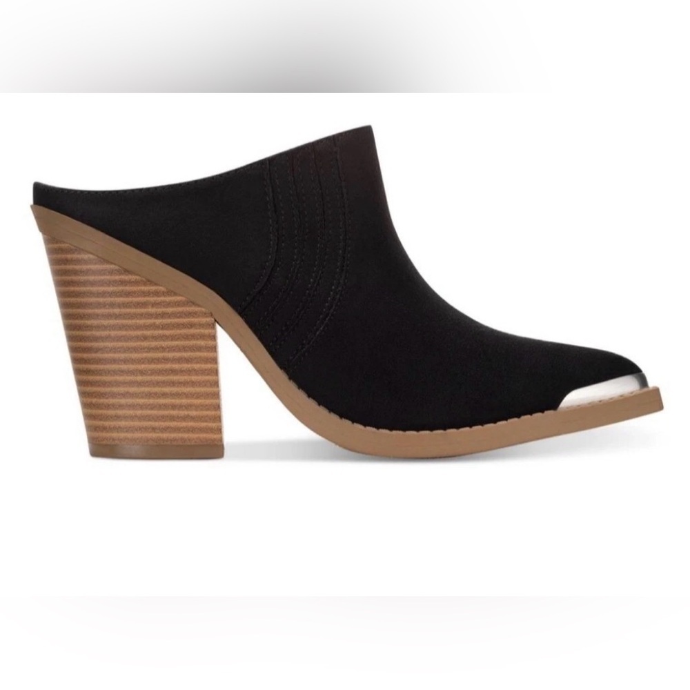 SUN + STONE Deyzaa Mule Pumps Ponted Toe Block Heel Black 11M - Picture 4 of 15